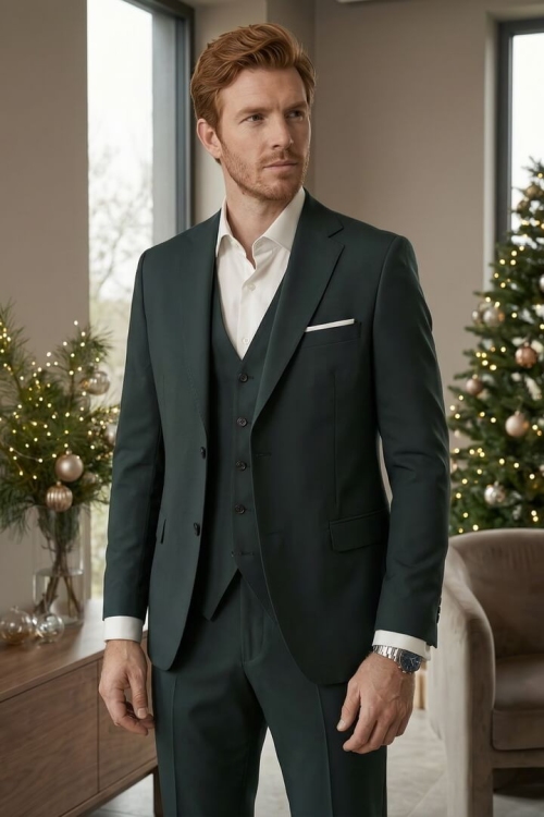 Костюм-тройка изумрудного цвета, материал: Вискоза - 38%, Лайкра - 2%, Хлопок - 15%, Шерсть - 44%. Комплект: Брюки, Жилет, Пиджак. Фото 2