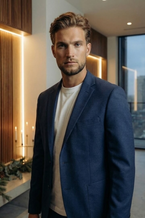 Костюм-двойка синего цвета, материал: Вискоза - 38%, Лайкра - 2%, Хлопок - 15%, Шерсть - 44%. Комплект: Брюки, Пиджак. Фото 2