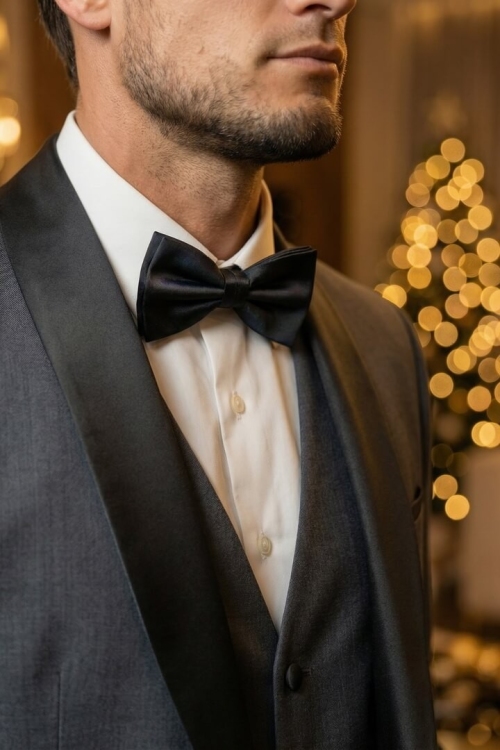 Смокинг серого цвета, материал: Вискоза - 38%, Лайкра - 2%, Хлопок - 15%, Шерсть - 44%. Комплект: Брюки, Пиджак, Жилет. Фото 3