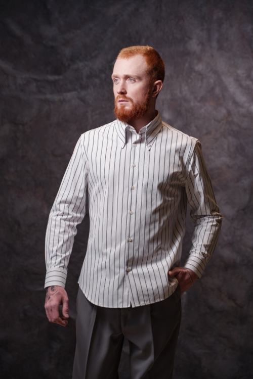 Белая рубашка в полоску, материал: Хлопок - 45%, Вискоза - 55%. Фото 2