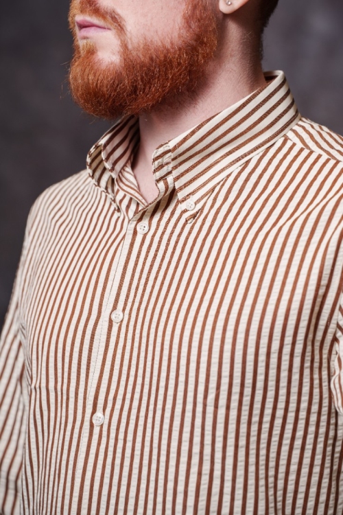 Рубашка в бежевую полоску, материал: Хлопок - 45%, Вискоза - 45%. Фото 5