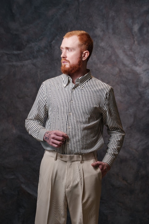 Рубашка в черную полоску, материал: Вискоза - 45%, Хлопок - 45%. Фото 4