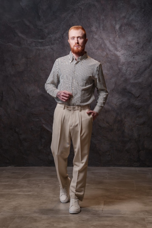 Рубашка в черную полоску, материал: Вискоза - 45%, Хлопок - 45%. Фото 5