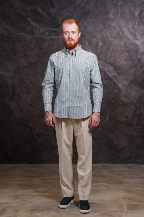 Голубая рубашка в белую полоску, материал: Вискоза - 45%, Хлопок - 45%. Фото 1