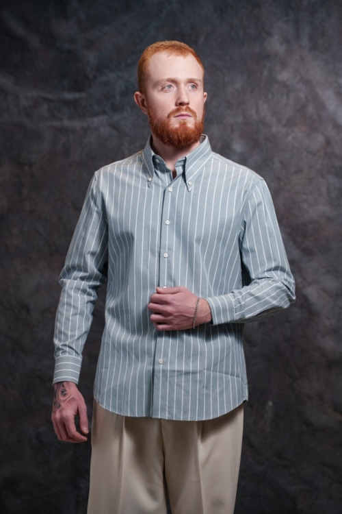 Голубая рубашка в белую полоску, материал: Вискоза - 45%, Хлопок - 45%. Фото 2