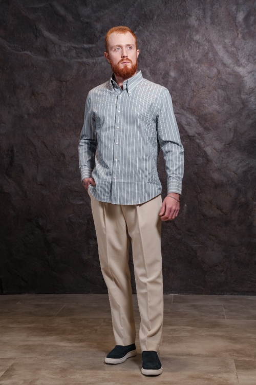 Голубая рубашка в белую полоску, материал: Вискоза - 45%, Хлопок - 45%. Фото 3