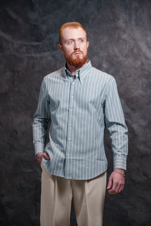 Голубая рубашка в белую полоску, материал: Вискоза - 45%, Хлопок - 45%. Фото 4