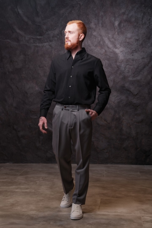 Черная рубашка, материал: Вискоза - 55%, Хлопок - 45%. Фото 3