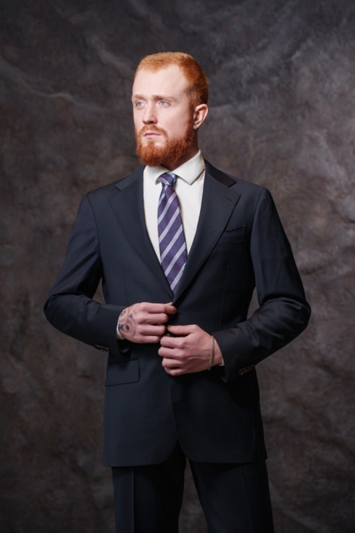 Костюм двойка тёмно-синий, материал: Полиэстер - 8%, Шерсть - 88%, Эластан - 4%. Комплект: Брюки, Пиджак. Фото 3