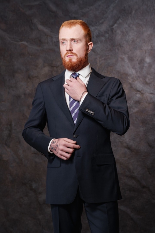 Костюм двойка тёмно-синий, материал: Полиэстер - 8%, Шерсть - 88%, Эластан - 4%. Комплект: Брюки, Пиджак. Фото 5