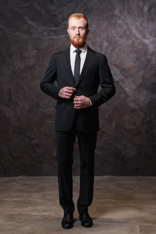 Костюм двойка черный, материал: Полиэстер - 8%, Шерсть - 88%, Эластан - 4%. Комплект: Брюки, Пиджак. Фото 3